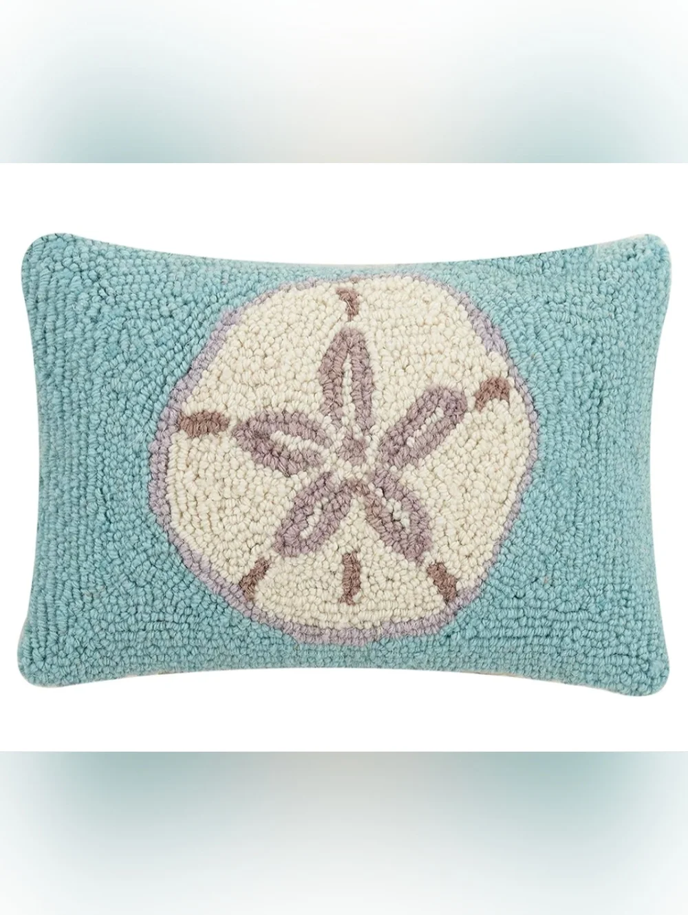 New Aqua Hand Hooked Pillow with Sand Dollar Motif